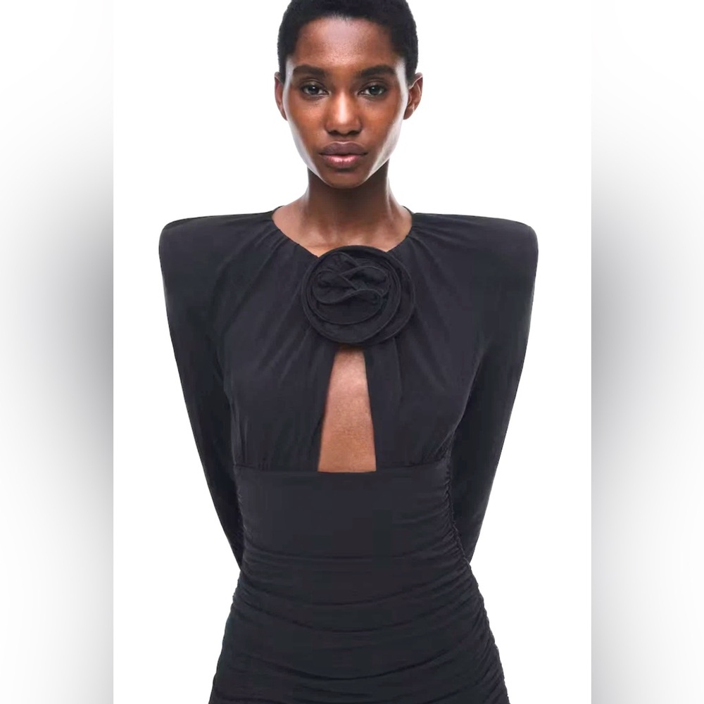 MAGDA BUTRYM X H&M
NWT BLACK ROSE-APPLIQUÉD BODY CONE DRESS WITH SHOULDER PADS